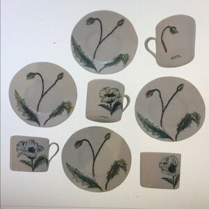 Floral Ceramic Plate and demitasse Set for 4